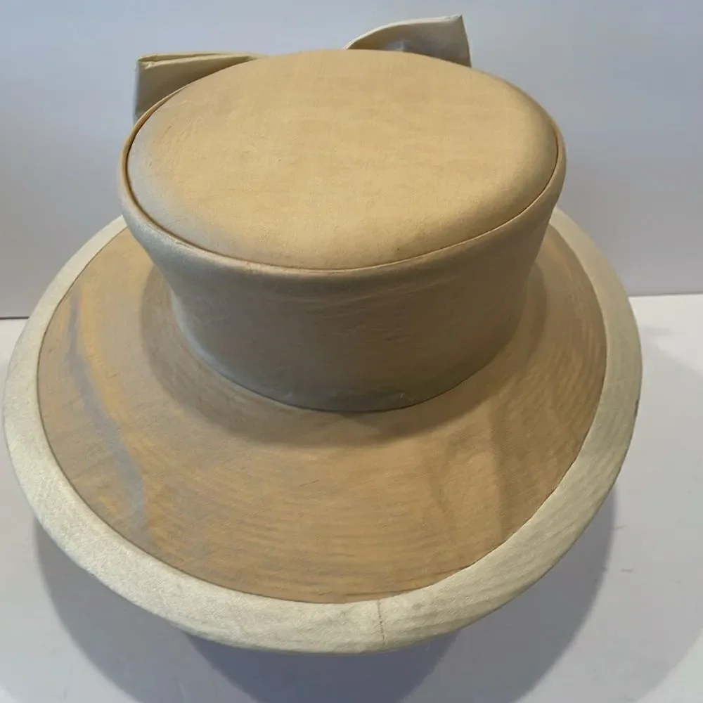 Vintage Donna Vina Couture Satin Hat with Bow Cream